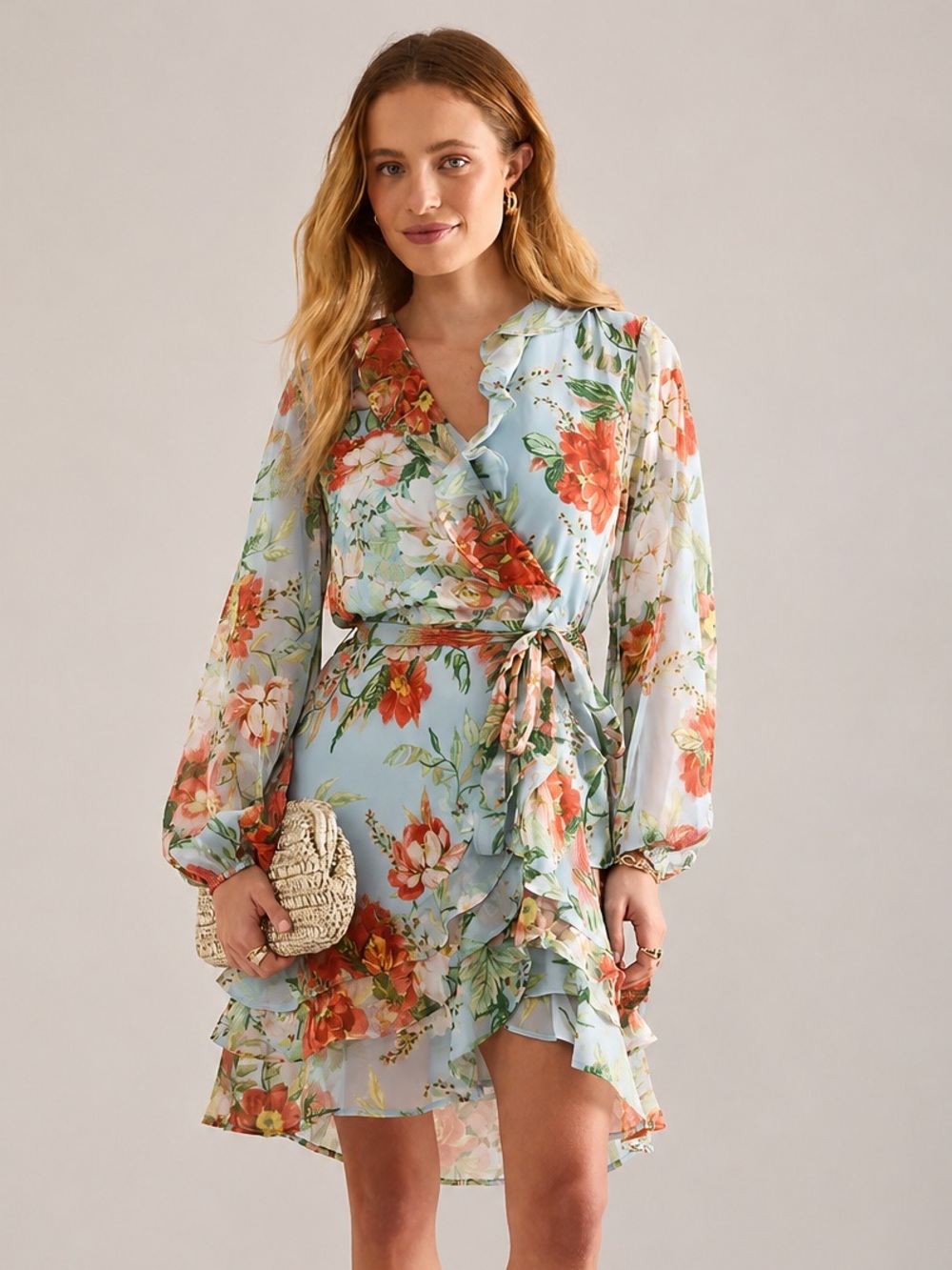 Bardot Triple Frill Wrap Mini Dress